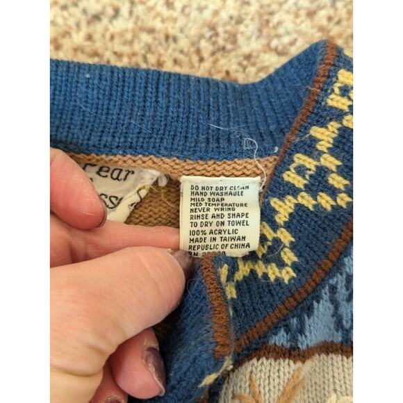 Vintage 1980s Knit Cardigan Sweater Sm Brown Open Front Wrap Belted Cottagecore - Picture 10 of 13